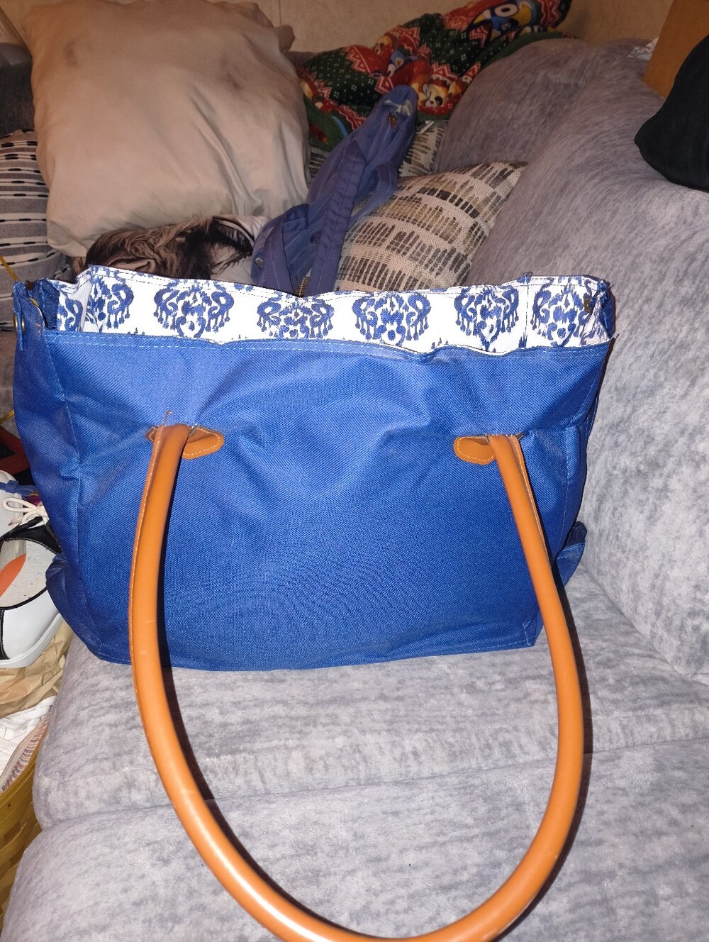 Blue & White Picnic Tote Bag with Accessories.